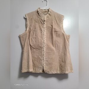 Coldwater Creek Beige Leather and Lace Vest Sleeveless Women's Size Large 14-16